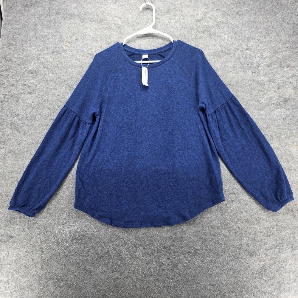 Old Navy Luxe Shirt Womens Medium Blue LS Balloon Sleeve Knit Top Soft Pullover
